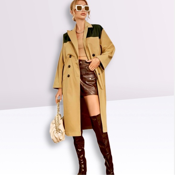 Vintage Jackets & Blazers - Colour Block Midi Trench Coat Sz. Medium